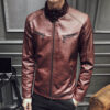 Leather Jacket Men's Leather Zipper Cardigan Men's Jacket - Image 2